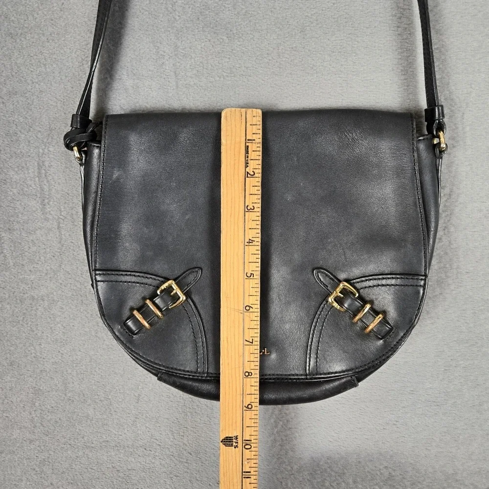 Lauren Ralph Lauren Womens Leather Magnet Close Crossbody Shoulder Handbag Black
